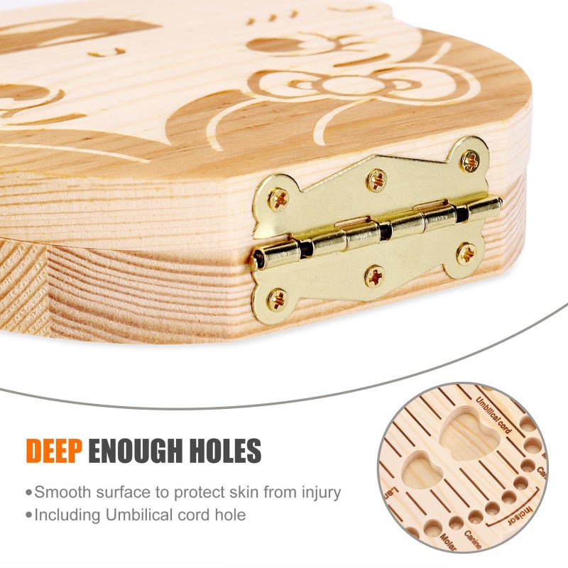 NASHRIO Baby Tooth Box Wooden Kids Keepsake Organizer Gift for Baby Teeth, Cute Children Tooth Container with Tweezers to Keep the Childwood Memory (Gril) - Image 3